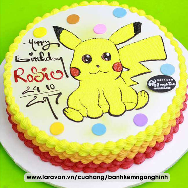 Bánh kem sinh nhật nhân vật hoạt hình pikachu, pokemon