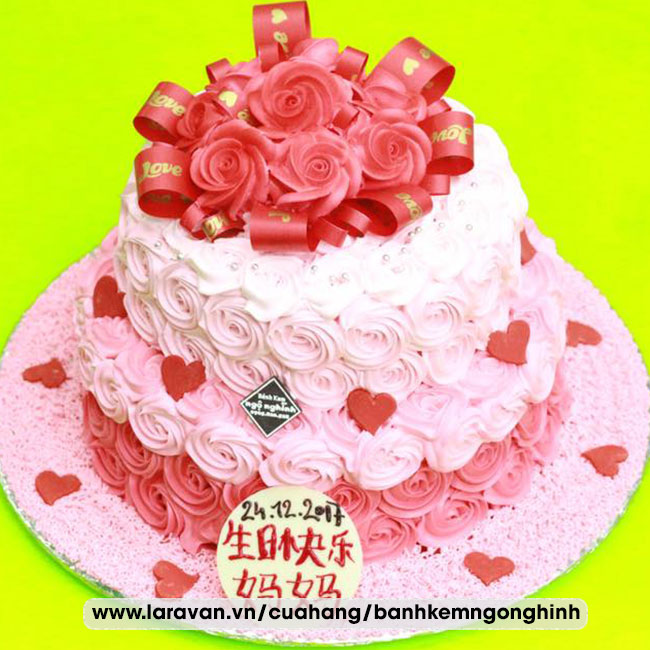 Bánh kem sinh nhật 2 tầng taọ hình hoa hồng 3d đẹp lộng lẫy