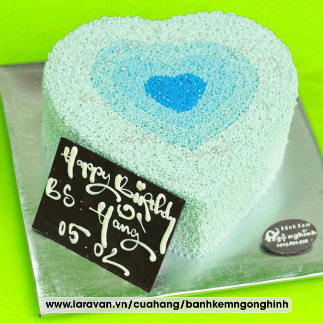 Bánh kem sinh nhật tạo hình trái tim 3d màu xanh tặng nữ