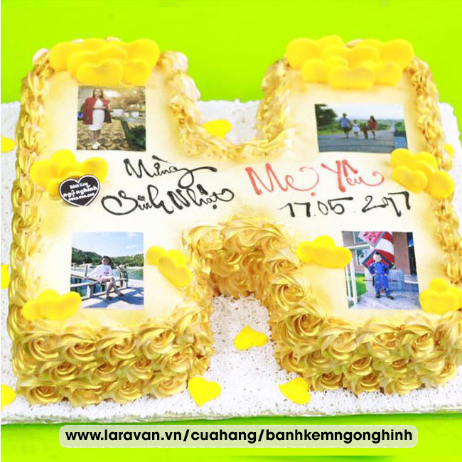 Bánh kem sinh nhật tạo hình 3d chữ N mạ vàng