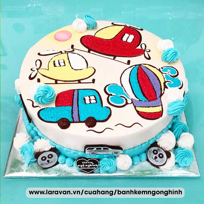 Bánh kem sinh nhật vẽ hình 3d máy bay và xe hơi