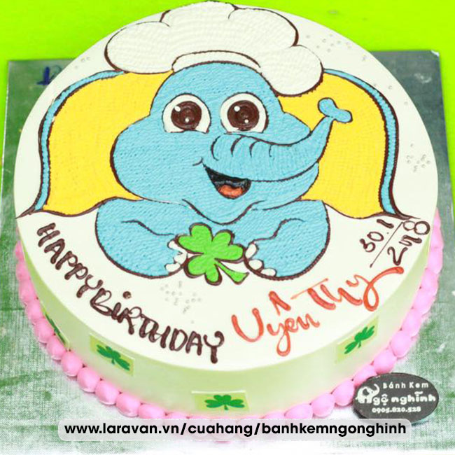 Bánh kem sinh nhật vẽ hình logo hình chú voi ngộ nghĩnh