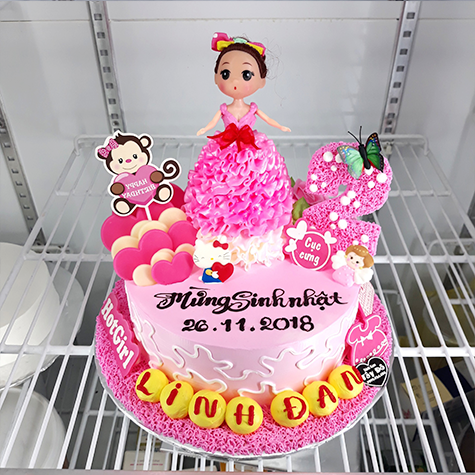 Hình Bánh kem nàng búp bê váy màu tím xinh đẹp tặng bé gái – Tudiengia.com