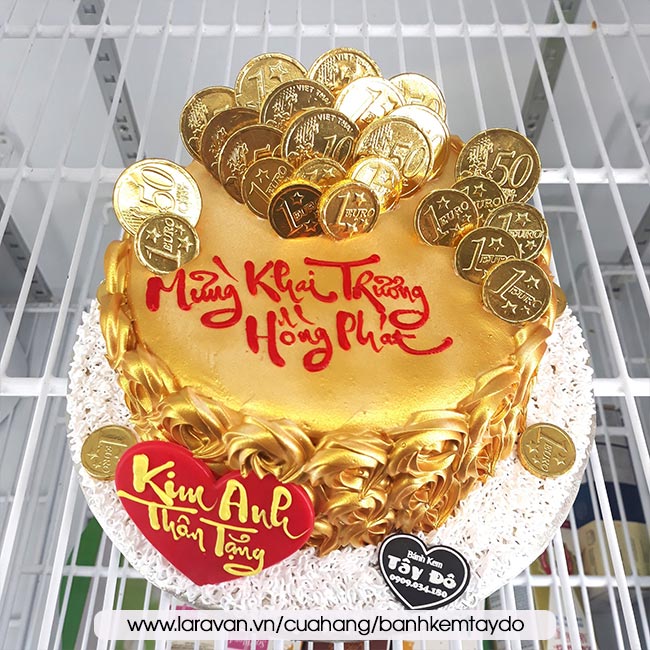 Bánh sinh nhật tiền vàng trang trí ô tô trắng - Thu Hường bakery