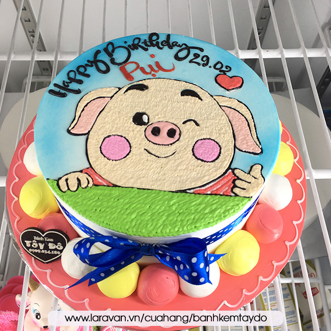 Bánh fondant thôi nôi 2 tầng hình những chú lợn ngộ nghĩnh tặng bé trai  tuổi hợi - Bánh Thiên Thần : Chuyên nhận đặt bánh sinh nhật theo mẫu