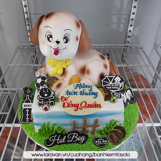 Bánh kem sinh nhật tạo hình 3d con chó tuổi tuất nền hồng thôi nôi bé gái  dễ thương | Bánh Kem Ngộ Nghĩnh